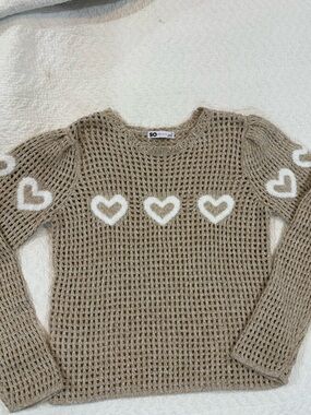 SO Beige Knit Heart-Accent Sweater